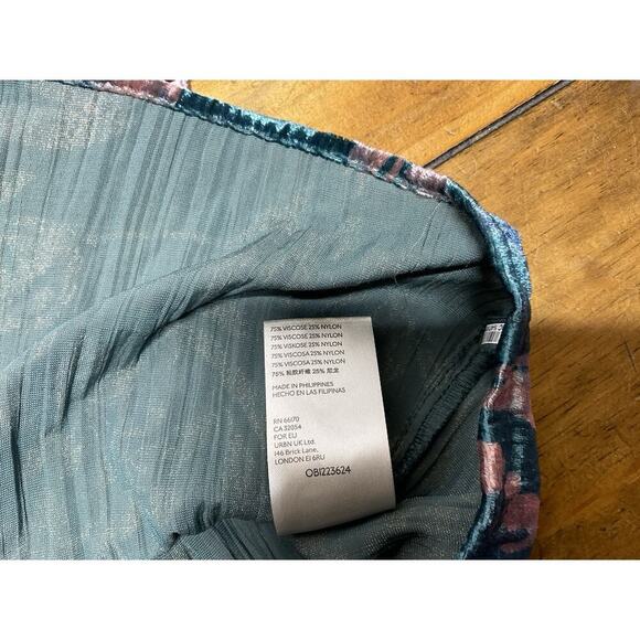 Anthropologie Faustine Velvet Peasant Blouse Medium Green Pink Oversized Boho - Picture 11 of 13